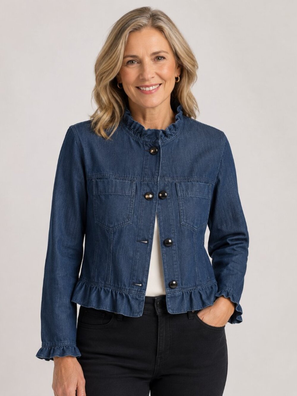 Banana Republic Blue Denim Ruffle Peplum Moto Jacket Cotton Size SP